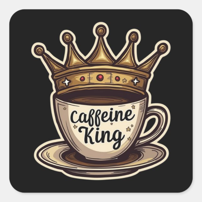 Caffeine King - Crowned By Coffee Square Sticker (Front)