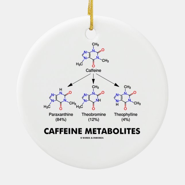 Caffeine Metabolites (Caffeine Molecule Chemistry) Ceramic Tree Decoration (Back)
