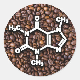 Caffeine Molecule Coffee Beans Classic Round Sticker