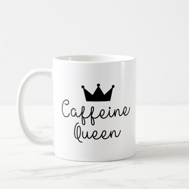 Caffeine Queen Crown Minimal Minimalist Cute Coffee Mug (Left)