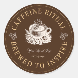Caffeine Ritual Coffee Cup Brewed to Inspire Stick Classic Round Sticker
