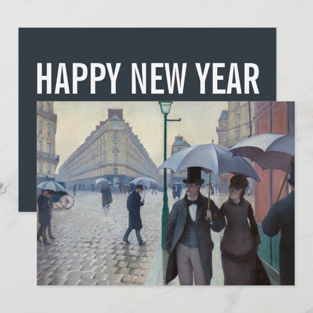 Caillebotte - Happy New Year / Paris; Rainy Day Holiday Card (Front/Back)