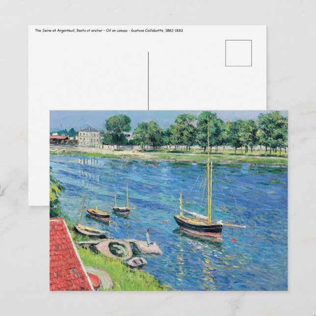 Caillebotte - Seine at Argenteuil, Boats at anchor Postcard (Front/Back)