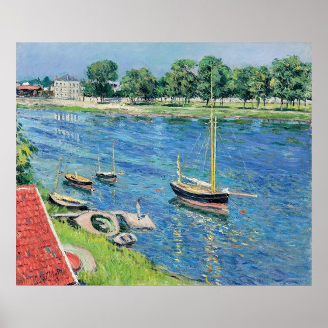 Caillebotte - Seine at Argenteuil, Boats at anchor Poster (Front)