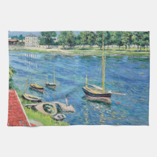 Caillebotte - Seine at Argenteuil, Boats at anchor Tea Towel