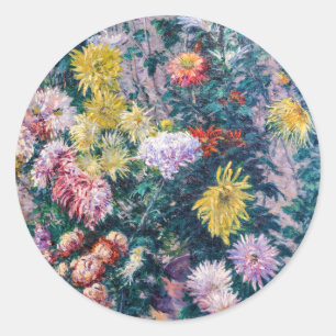 Caillebotte - White and Yellow Chrysanthemums Classic Round Sticker