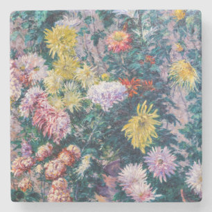 Caillebotte - White and Yellow Chrysanthemums Stone Coaster