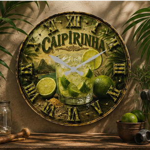 Caipirinha Brazilian Cocktail Vintage Bar Decor Large Clock