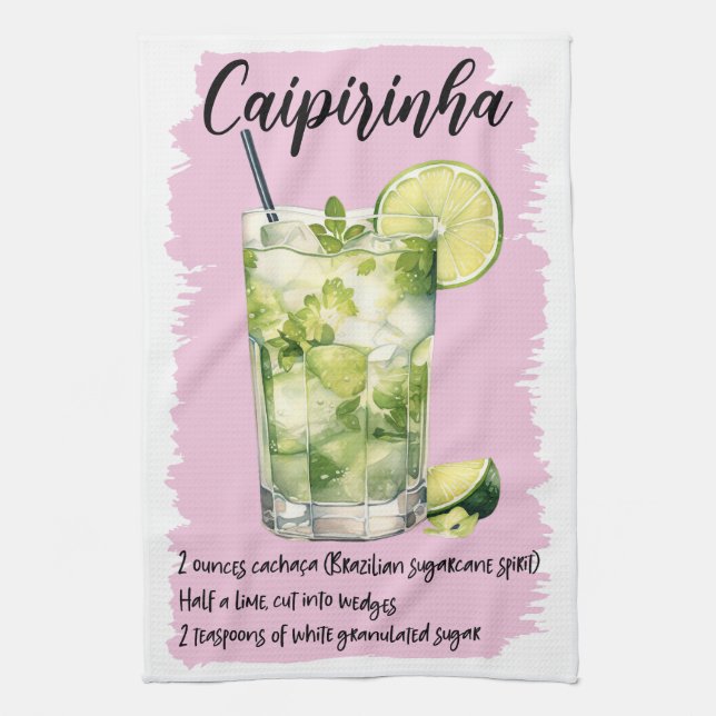 Caipirinha Cocktail Recipe Tea Towel (Vertical)