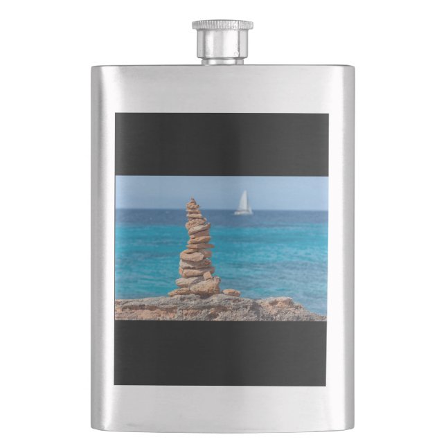 Cairn at the Mediterranean sea Hip Flask (Front)