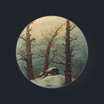 Cairn in Snow by Caspar David Friedrich 6 Cm Round Badge<br><div class="desc">A cairn is a human-made pile (or stack) of stones raised for a purpose,  usually as a marker or as a burial mound. The word cairn comes from the Scottish Gaelic.</div>