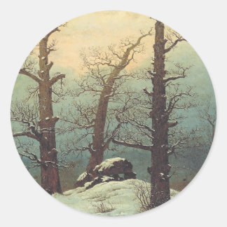 Cairn in Snow by Caspar David Friedrich Classic Round Sticker