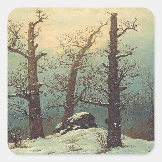 Cairn in Snow by Caspar David Friedrich Square Sticker (Front)