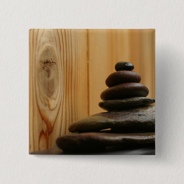 Cairn Meditation Stones and Wood 15 Cm Square Badge (Front)