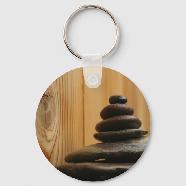 Cairn Meditation Stones and Wood Key Ring (Front)