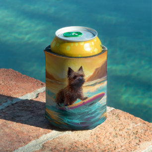 Cairn Terrier Beach Surfing Painting Can Cooler