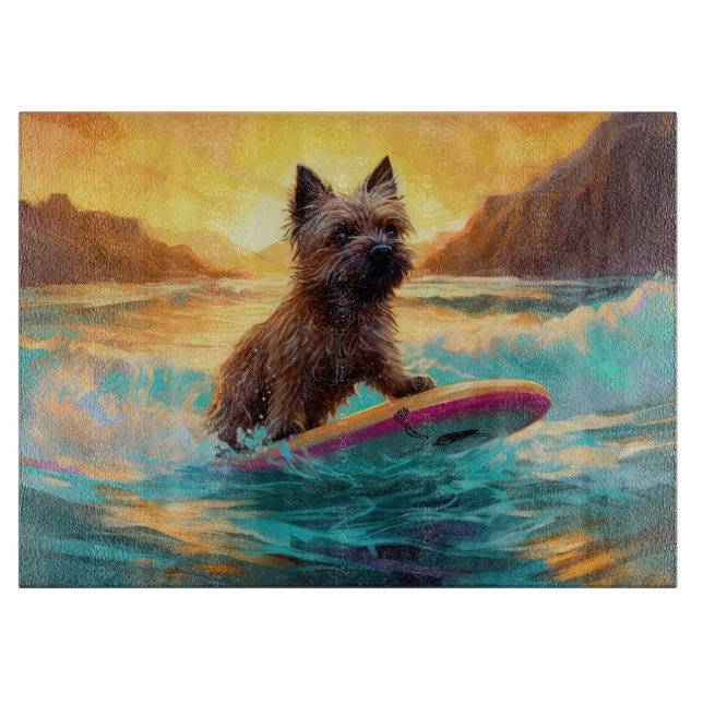 Cairn Terrier Beach Surfing Painting Cutting Board (Front)