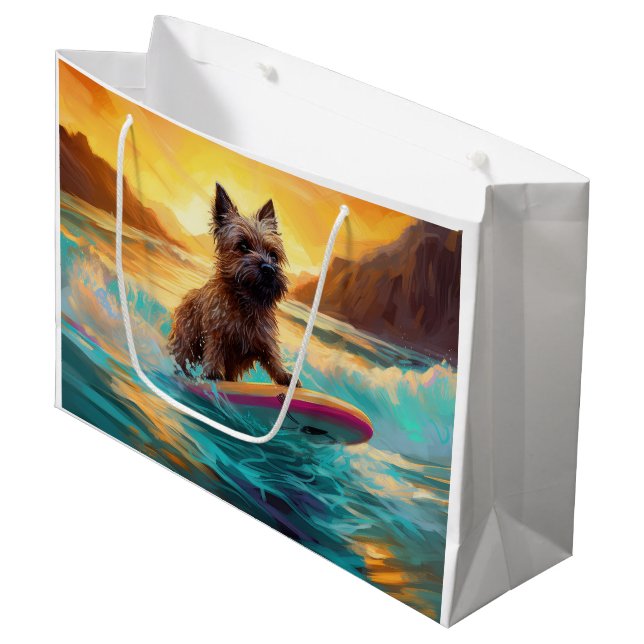 Cairn Terrier Beach Surfing Painting Large Gift Bag (Front Angled)