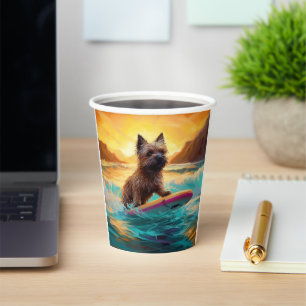Cairn Terrier Beach Surfing Painting Paper Cups