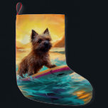 Cairn Terrier Beach Surfing Painting Small Christmas Stocking<br><div class="desc">Immerse yourself in the playful world of canine adventure with this captivating painting. A spirited dog takes to the waves, skilfully riding the surf on a sun-kissed beach. The vibrant artwork beautifully captures the essence of beachside excitement as the dog fearlessly rides the waves, embodying the spirit of fun and...</div>