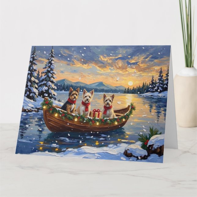 Cairn Terrier Christmas Boat Holiday Card (Front)