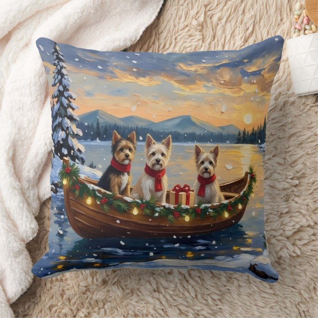 Cairn Terrier Christmas Boat Holiday Cushion (Blanket)