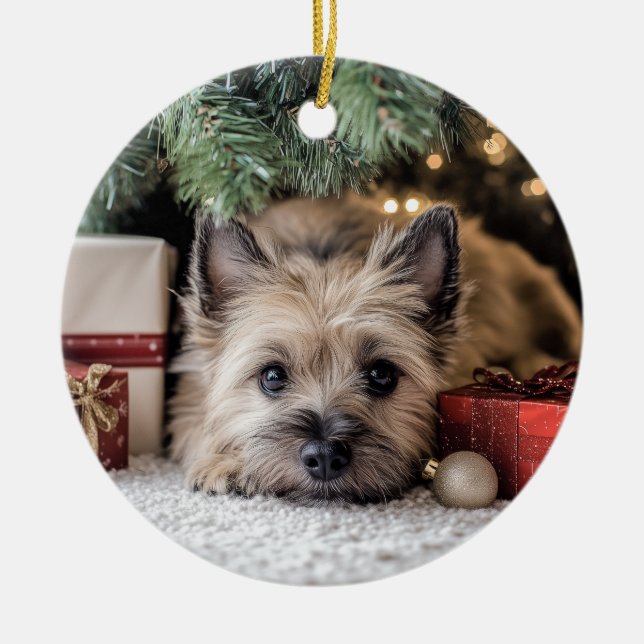 Cairn Terrier Christmas Ceramic Tree Decoration (Front)
