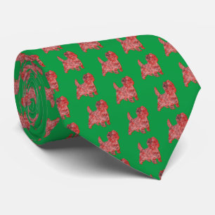 Cairn Terrier Christmas Dog Silhouette Green Neck Tie