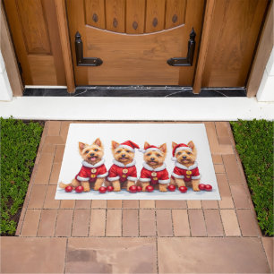 Cairn Terrier Christmas Dress Santa Hat Doormat