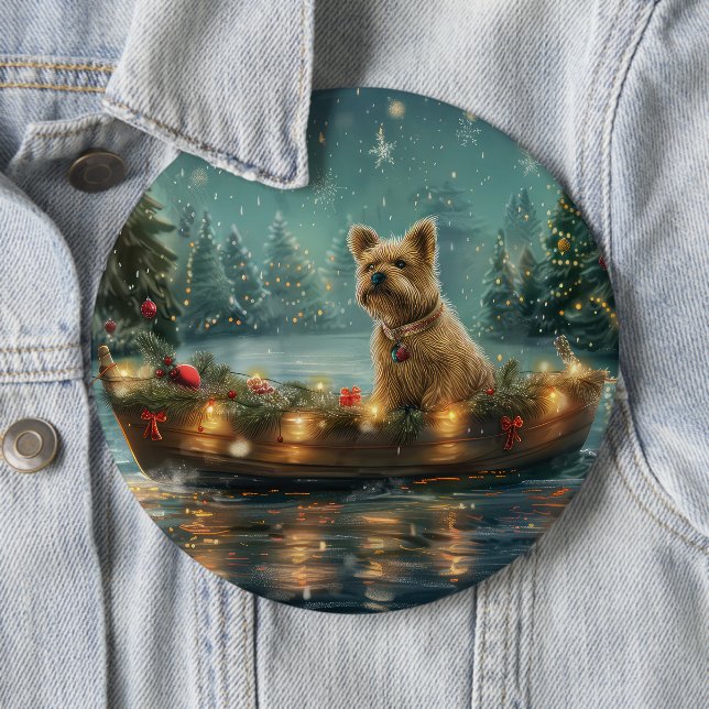 Cairn Terrier Christmas Festive Voyage 6 Cm Round Badge (In Situ)