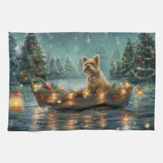 Cairn Terrier Christmas Festive Voyage Tea Towel (Horizontal)