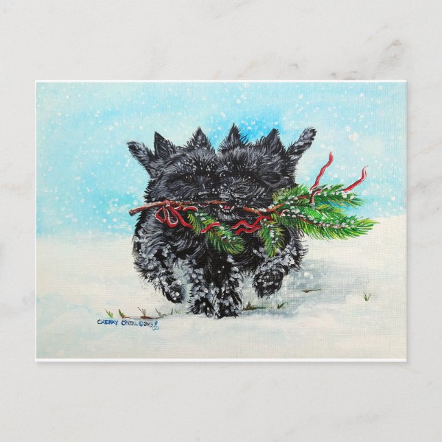 Cairn Terrier Christmas Holiday Postcard (Front)