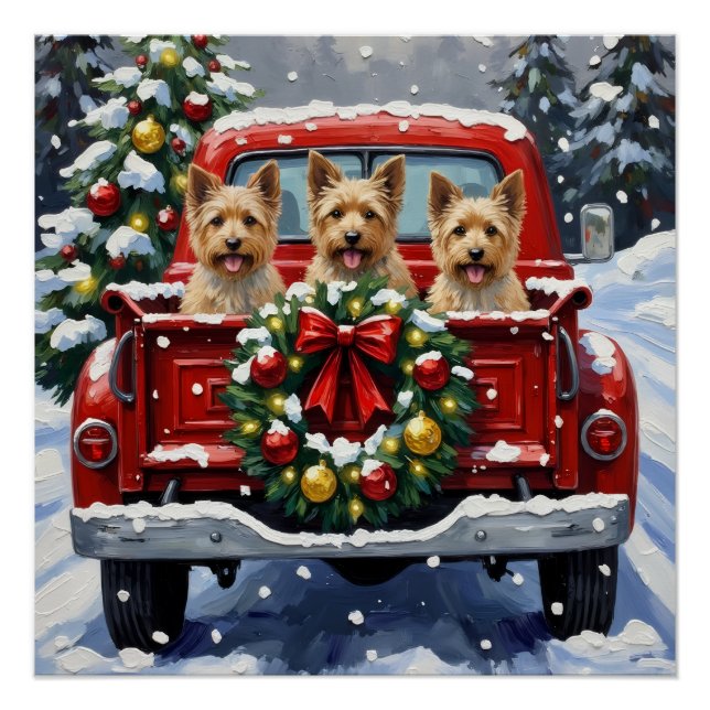 Cairn Terrier Christmas Red Truck Holiday Poster (Front)