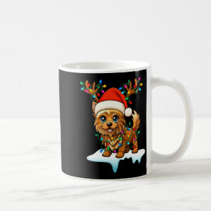 Cairn Terrier Christmas Santa Hat Reindeer Lights  Coffee Mug