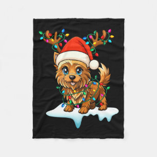 Cairn Terrier Christmas Santa Hat Reindeer Lights  Fleece Blanket