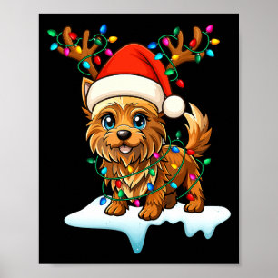 Cairn Terrier Christmas Santa Hat Reindeer Lights  Poster