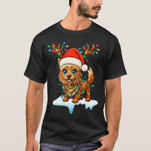 Cairn Terrier Christmas Santa Hat Reindeer Lights  T-Shirt