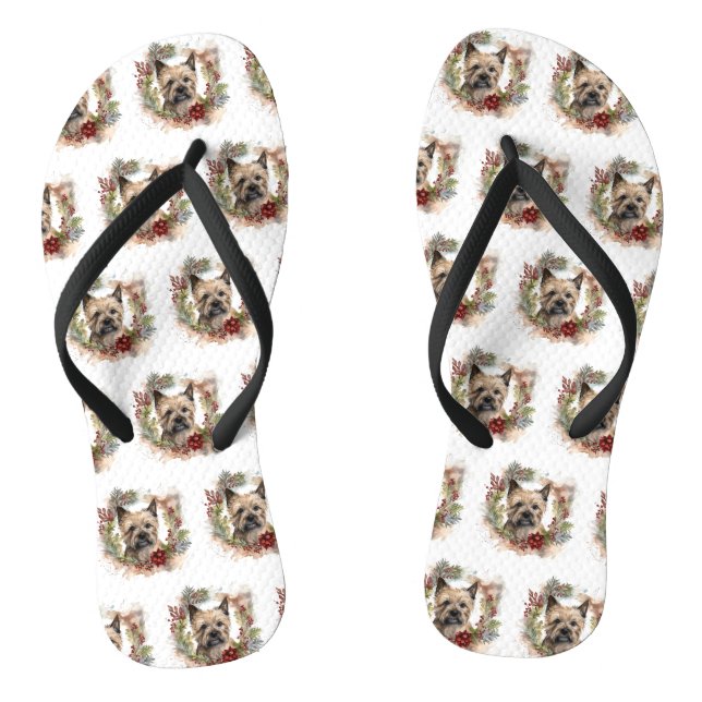 Cairn Terrier Christmas Wreath Festive Pup Jandals (Footbed)