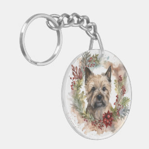Cairn Terrier Christmas Wreath Festive Pup Key Ring