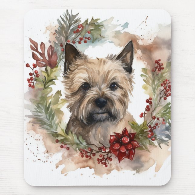 Cairn Terrier Christmas Wreath Festive Pup Mouse Pad (Front)