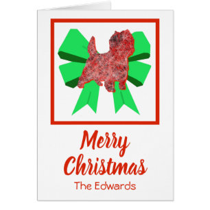Cairn Terrier Cute Christmas Dog & Bow Card