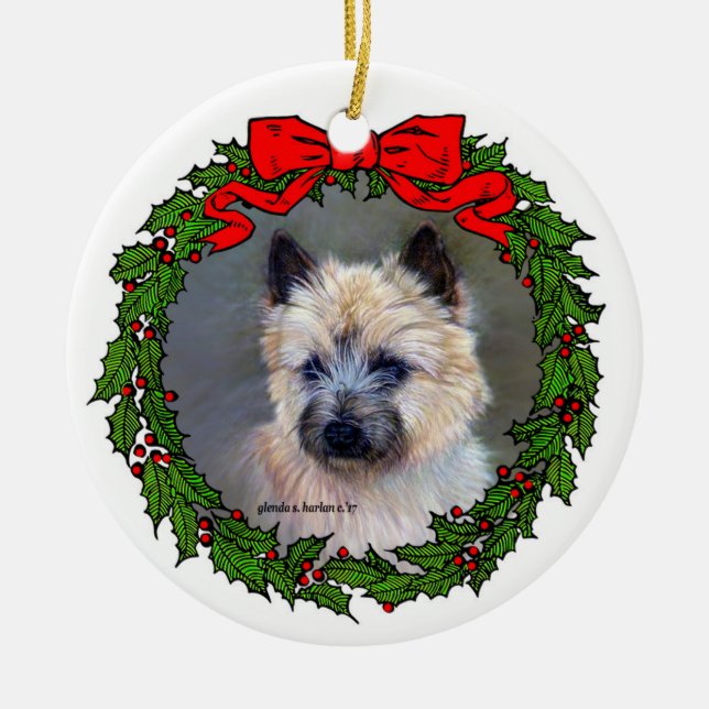Cairn Terrier Dog Art by Glenda S. Harlan Ceramic Tree Decoration (Front)