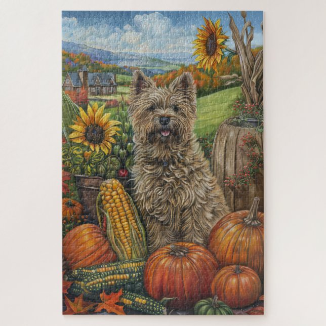 Cairn Terrier Dog Autumn Harvest Thanksgiving Jigsaw Puzzle (Vertical)