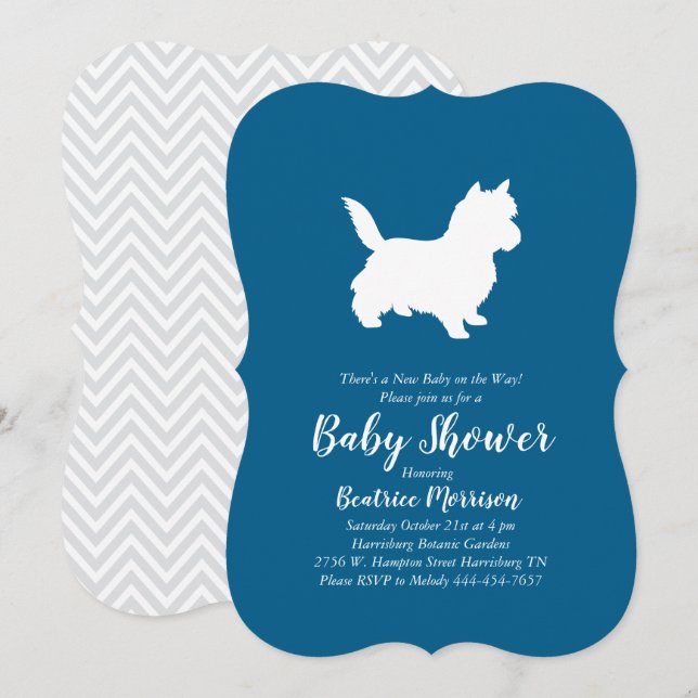 Cairn Terrier Dog Baby Shower Blue Boy Invitation (Front/Back)