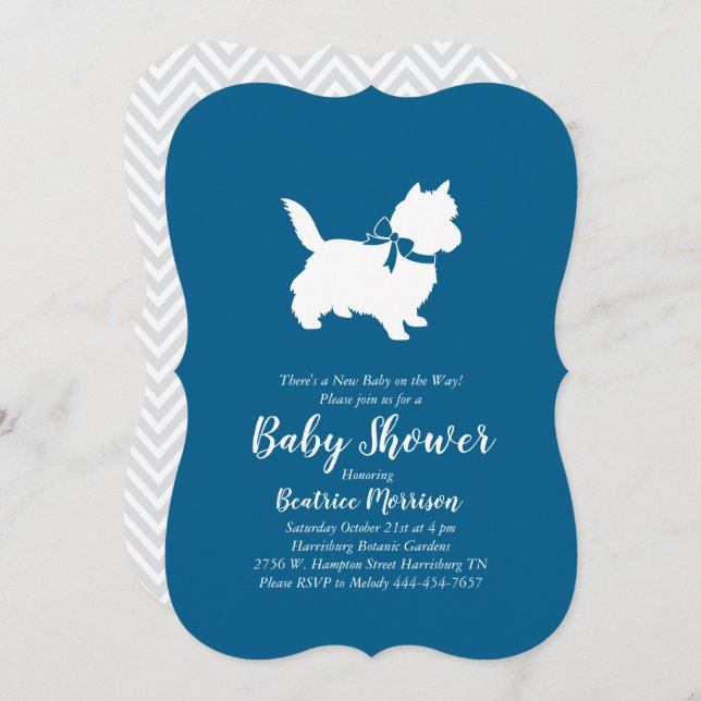 Cairn Terrier Dog Baby Shower Blue Boy Invitation (Front/Back)