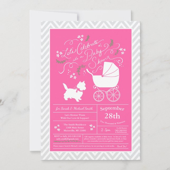 Cairn Terrier Dog Baby Shower Pink Girl Invitation (Front)