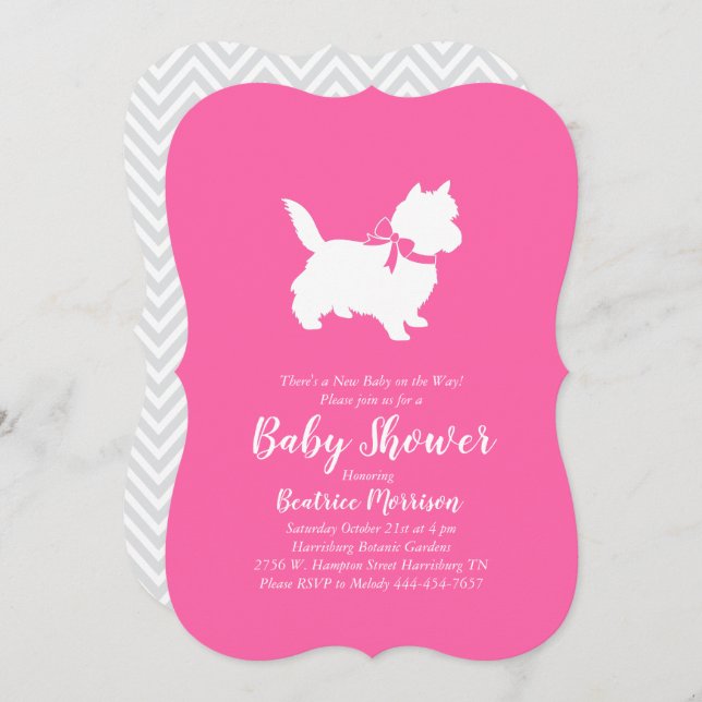 Cairn Terrier Dog Baby Shower Pink Girl Invitation (Front/Back)