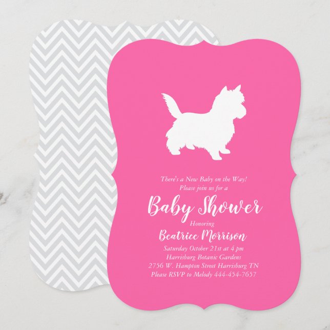 Cairn Terrier Dog Baby Shower Pink Girl Invitation (Front/Back)