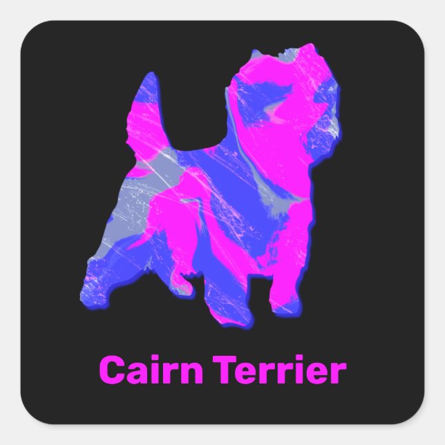 Cairn Terrier Dog Hot Pink & Blue Square Sticker (Front)