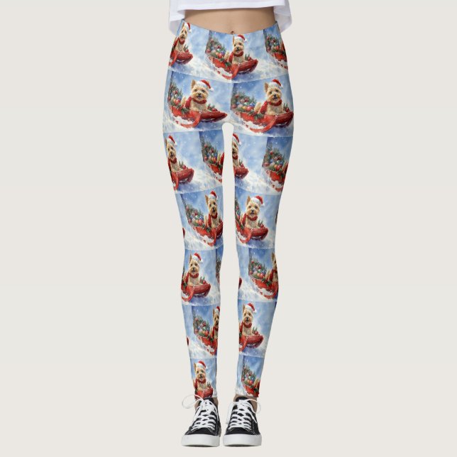 Cairn Terrier Dog in Sledge Let it Snow Christmas Leggings (Front)
